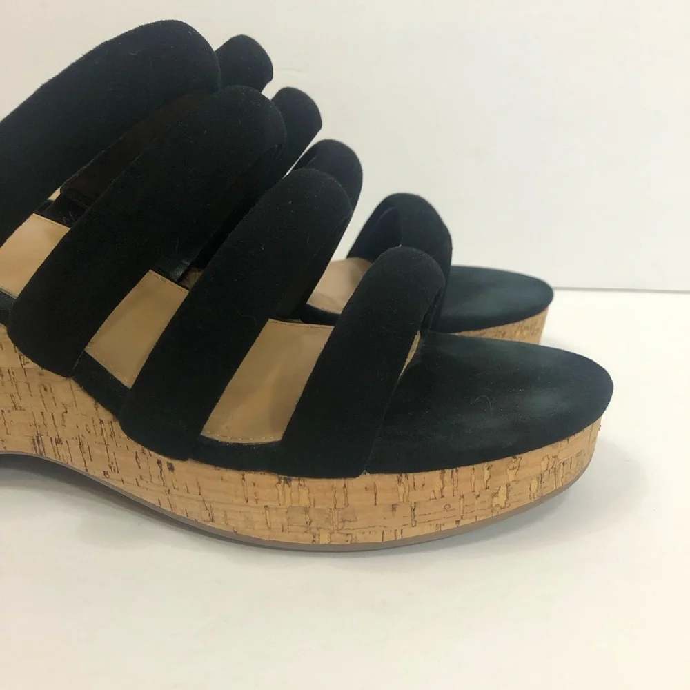 Sam Edelman Yuki platform wedge black suede 4 strap sandals.